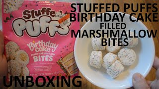 Unboxing Stuffed Puffs Birthday Cake Filled Marshmallow Bites