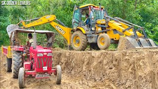 Jcb 3dx Backhoe Loader Machine Loading Red Mud in Mahindra 475 Di Tractor | Jcb Tractor | Jcb Jcp