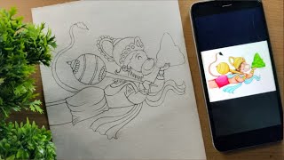 Hanuman ji carrying gandhamadan Parvat outline drawing/ pencil sketch