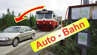 Mit dem Auto über die Schienen am Piteälven