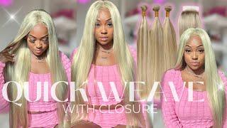 How To: Middle Part Quick Weave w/Closure 2024 Tutorial | Blonde Balayage bundles ft. Ashimary hair