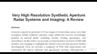 Very High Resolution Synthetic Aperture Radar Systems and Imaging A Review