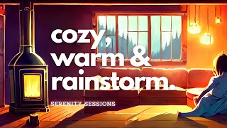 Relaxing Rain Music | Escape to a Cozy Cabin with a Fireplace and the Sound of Rain Outside