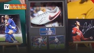 Football memorabilia including Harry Kane signed boot, Ronaldo autograph and Mo Salah signed shirt