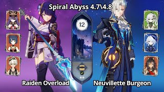 C0 Raiden Overload & C0 Neuvillette Burgeon - Spiral Abyss 4.7\4.8 Floor 12 Genshin Impact