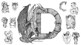 Dragon D Буквиця "D"/initial D.  Mалювання, як намалювати дракона/  how to draw dragon...