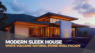 Modern Sleek House with White Volcanic Natural Stone Wall Facade