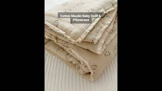 Cotton Muslin Baby Quilt with Pillowcase#babygift #babyquilt #babyblanket  #babybedding