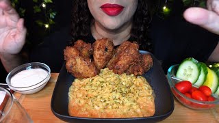 ASMR Cream Carbonara Ramen Noodles and Wings | Partial Video | Eating Sounds | No Talking