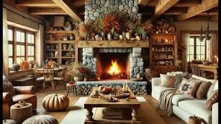 Cozy Autumn Cabin | Relaxing Atmosphere with Fireplace and Rustic Interior.