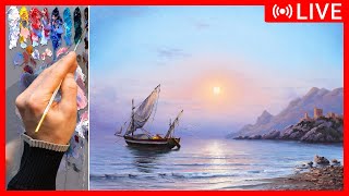 🔴 Аcrylic Painting Tutorial - Sea Sunset / Easy Art / Drawing Lessons / Рисования.  Живопись акрил