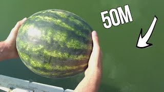 EXPERIMENT We Throw WATERMELON from The Tallest Roll Bridge 50m! - Will It Explode? How ridiculous