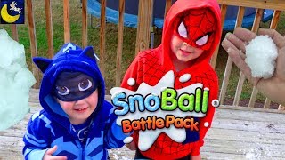 Spider-Man & Catboy Snowball Fight! DIY Make Gelli Snow Snowball Battlepack Zimpli Kids Video Review