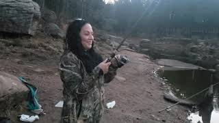 Gina catches a trout at woods canyon lake AZ 2019