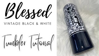 Vintage Black & White Tumbler Tutorial | Epoxy Patterned Vinyl 20oz Skinny | Arts and Crafts