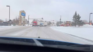 Cold and snowy Black Friday drive in Casper, Wyoming