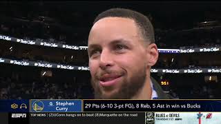 Steph Curry Courtside Interview | Golden State Warriors beat Milwaukee Bucks 125-90