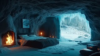 Cozy Winter Cave ❄ with Fireplace, Snow Falling & Blizzard Sounds | Deep Sleep Ambience & Relaxation