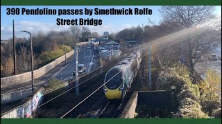 390 Pendolino passes by Smethwick Rolfe Street Bridge 10/12/2021