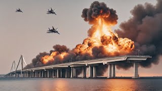 13 Minutes Ago! Ukrainian F-16 fighter jets bombard the Crimean bridge that was crossed by a convoy