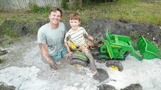 Playing in deep mud on the farm with kids tractors | Tractors for kids