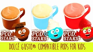 Caffeluxe Pod Stars Dolce Gusto Compatible Coffee Pods.Cheeky Chocolate, Silly Strawberry for kids.