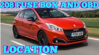 PUGEOT 208 FUSE BOX LOCATIONS AND OBD PORT LOCATION