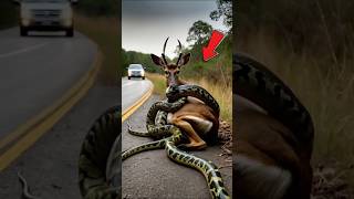 A deer tries to fight off a python #shorts #animals