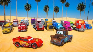 Cars on the Road - Race McQueen and Tow Truck Mater VS Crazy Trucks Mack Mr. Drippy Miss Fritter