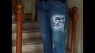 Fabric painting/Skull painting on denim trousers/Fabric painting on clothes easy/Jeans painting.