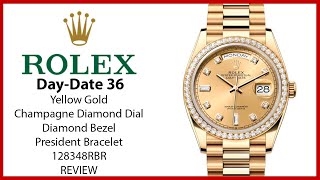 ▶ Rolex Day-Date 36 President Yellow Gold Champagne Diamond Dial & Bezel 128348RBR - REVIEW