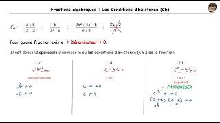 Fractions algébriques - Conditions d'Existence - 3ème