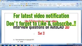 Autocad 3d - Cad design Interview Question's & Answer's