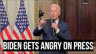 Biden gets angry at the press as his handlers desperately try to kick them out of the room #joebiden