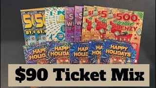 💰 $90 Ticket Mix 💰 Power Blitz ⚡️ $600 Windfall 💵 50X the Money 💰 $500 Festive Frenzy