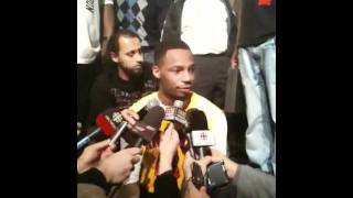 Chad Dawson talks to the media in Montreal