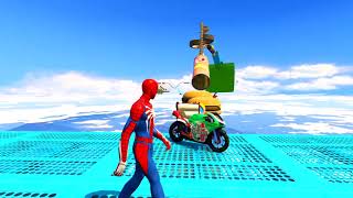 Elephant and Motorcycles on Spiderman Bridge Obstacles Challenge - GTA 5