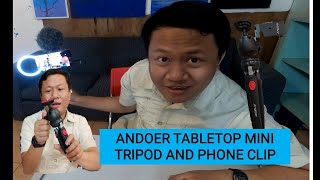 Andoer Mini Tabletop tripod and Phone Clip Holder with cold shoe