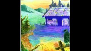 Log Cabin in Woods at Sunset: Colored Pencils (Part 1 of 7)