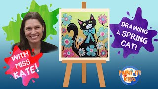 Drawing for Kids - How to Draw a Spring Cat - Art for Kids - Cute drawings