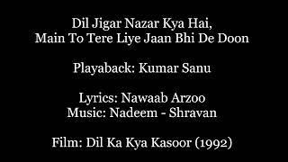 (1992) (Dil Ka Kya Kasoor) (Sanu) Dil Jigar Nazar Kya Hai (Nawaab Arzoo) (N-S)