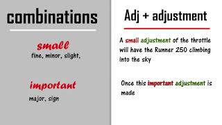 adjustment: How to use the word, meaning, pronunciation and collocations.