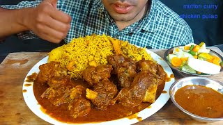 chicken biryani and mutton bhuna masala spicy mutton gravy salad eating show mukbang food