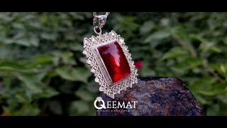 Handmade Art Deco Style Big Red Stone Necklace of Sterling Silver - Qeemat.com