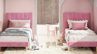 Indulge in Luxurious Comfort with LIKIMIO Pink Velvet Upholstered Bed Frames