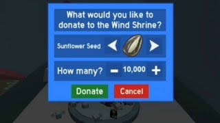 Donating 10000 Sunflower Seeds to the Wind Shrine! - Bee Swarm Simulator