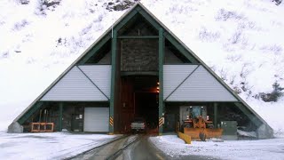 Whittier railroad tunnel from Earthquake Park in Anchorage