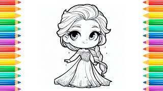 little Princess Elsa Drawing, Painting & Coloring for kids and toddlers