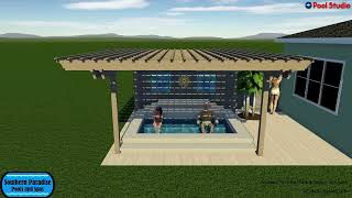 Raised Geometric Spa With Pergola, Outdoor Shower