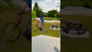 Skatepark jump with grandma bike